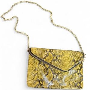 Henri Bendel Yellow Snakeskin Chain Clutch Shoulder Bag